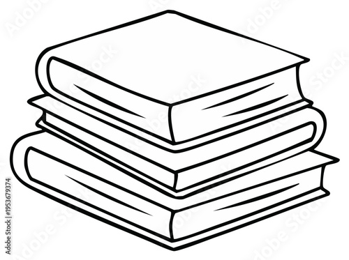 Stack of three books in linear black and white drawing style for education or reading concepts illustration