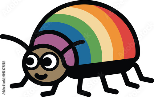 Cute Cartoon Beetle Vector With Rainbow Shell Design