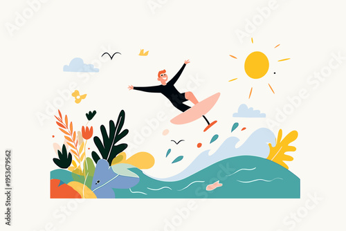 Man Joyfully Soaring Above Waves on a Wingfoil Board