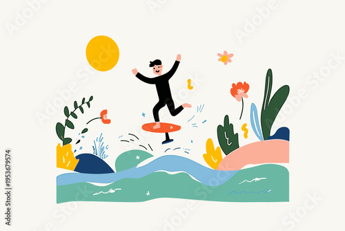 Man Joyfully Soaring Above Waves on a Wingfoil Board