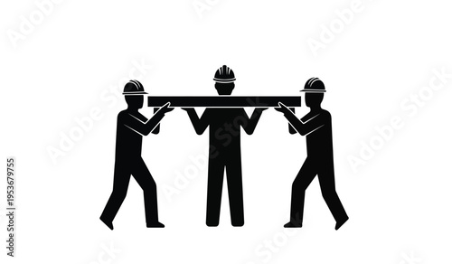 Three firefighters in silhouette carrying a stretcher or beam together