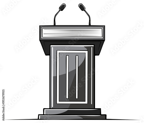 Modern podium with microphones for public speaking or debate and presentation