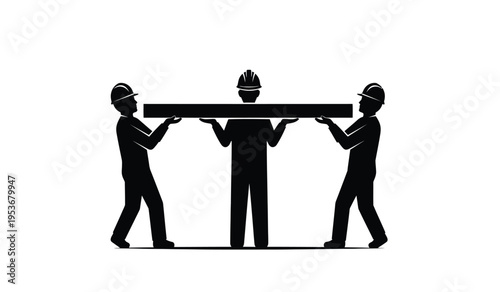 Three workers carrying a heavy beam silhouette