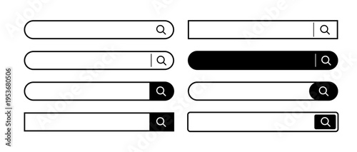 検索バーUIセット（シンプルなモノクロ検索ボックスデザイン）