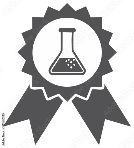 Scientific excellence quality award symbol with laboratory glass flask icon