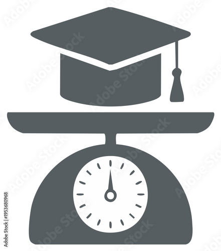 Graduation cap on weighing scales, conceptual image representing balance of education