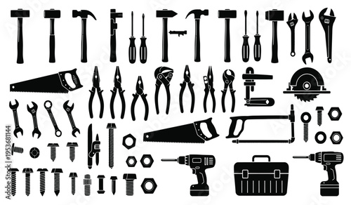 Collection of various tools silhouette for diy and construction projects