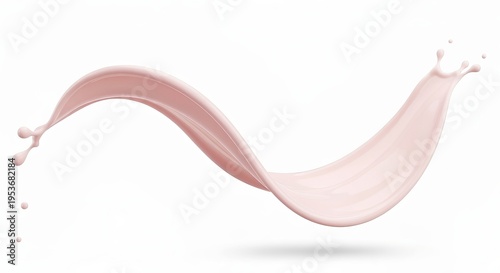 Fluid strawberry yogurt stream arcing against a pristine white background, showcasing movement.