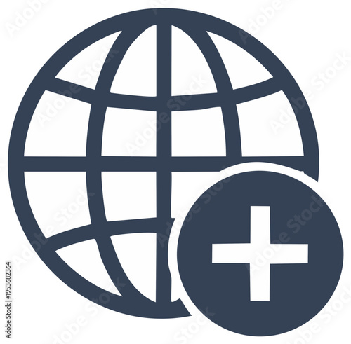 Global Network Expansion Icon with Plus Sign Adding to World Connectivity and Reach