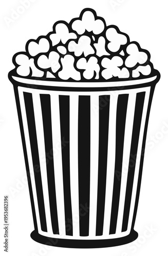 Classic striped popcorn bucket overflowing with fluffy popped kernels for movie night
