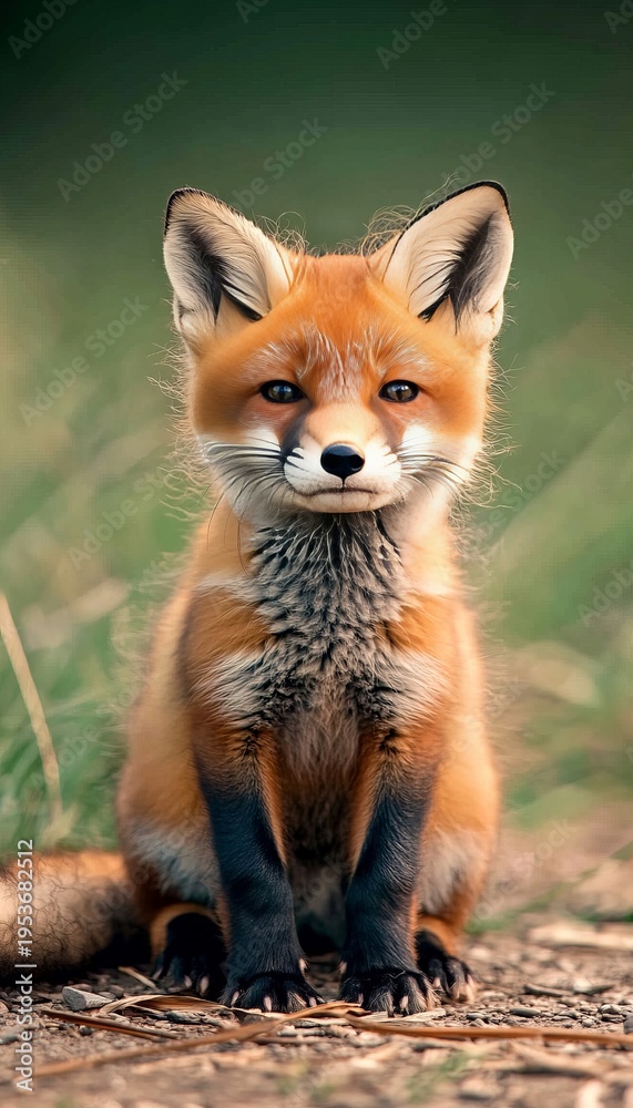 Naklejka premium Playful Red Fox Kit Among Wildflowers, Celebrating Nature s Beauty and Wildlife Conservation Efforts