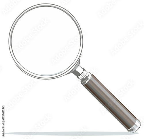 Classic magnifying glass with a wooden handle for search and investigation concepts