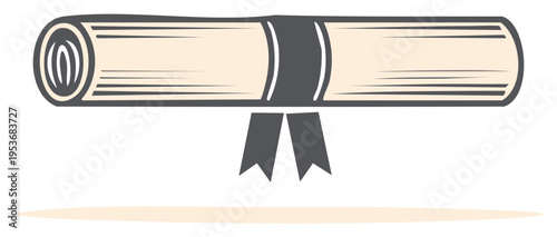 Classic rolled diploma or certificate scroll tied with a dark ribbon for achievement or decree