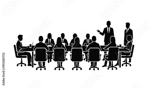 Business meeting silhouette a group of professionals gathered around a conference table in a silhouette illustration