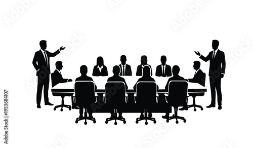 Business meeting silhouette of people around a conference table in discussion