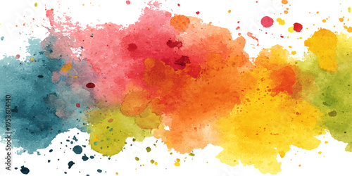 A vibrant watercolor splash bursts with a spectrum of colors, showcasing a dynamic interplay of hues and textures. 