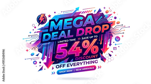 Mega Deal Drop Sale Banner with Colorful Geometric Design