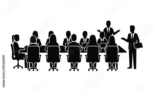 Business meeting silhouette of corporate team with leader presentation