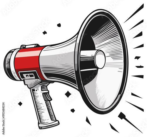 Retro Megaphone Announcing With Sound Waves and Sparkle Effects