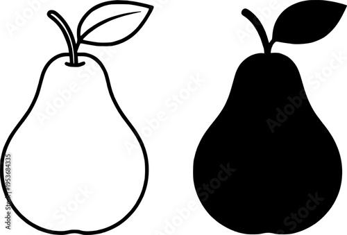 Pear fruit illustration icon, outline and silhouette, for nature or botanical design