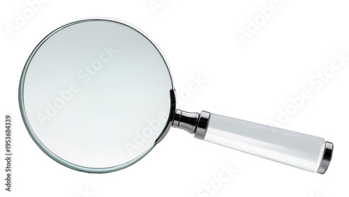 Bild auf Leinwand Realistic magnifying glass with clear glass lens and shiny silver handle, isolat