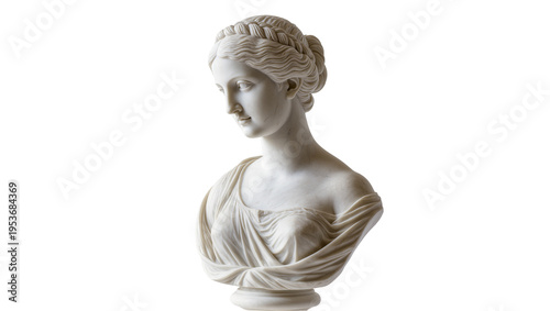 Canvastavla Elegant classical white marble bust of a beautiful young woman with braided hair
