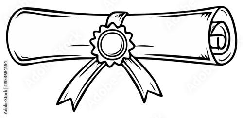 Vector illustration of a rolled diploma certificate with an award ribbon and seal