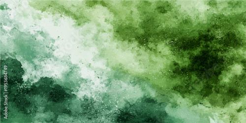 An artistic green abstract watercolor landscape, a fusion of vibrant color blending, evokes tranquility and visual splendor, representing natural fluidity.