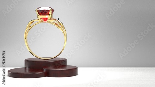 Beautiful Golden Ring with Red Rubin Rotating Loop