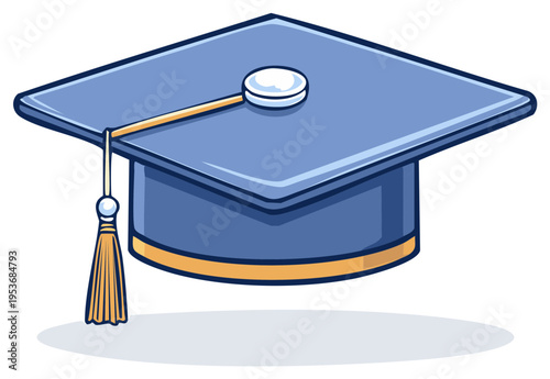 Illustrated Blue Graduation Cap with Tassel Symbol of Academic Achievement