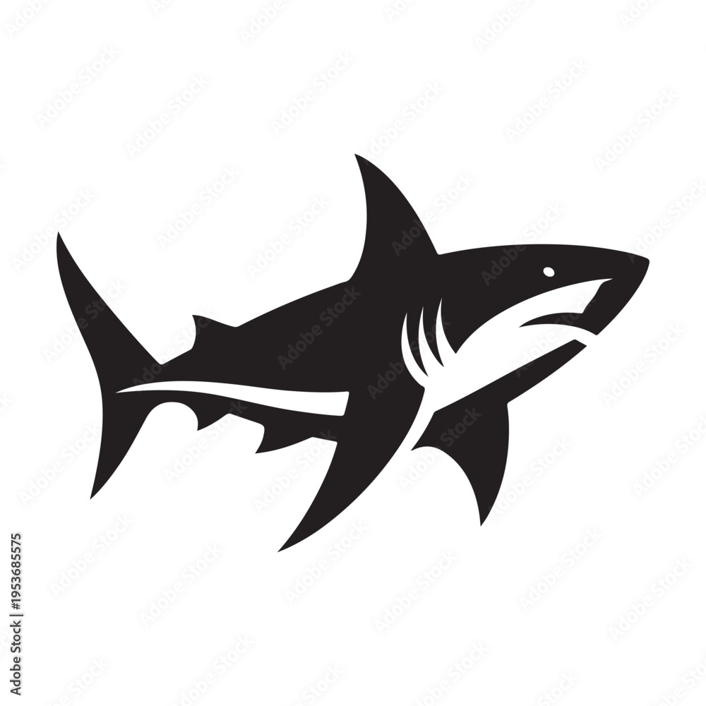 Obraz premium Majestic Shark Vector Silhouette Symbol Illustration Design Concept Idea