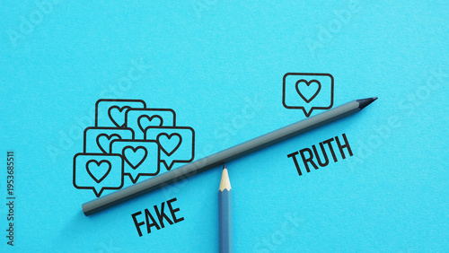 Fake vs truth concept with social media likes imbalance, misinformation and truth contrast, influence, credibility, digital trust, fake news and online perception
