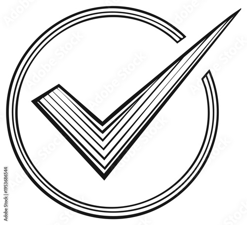 Check mark icon symbol inside a circle graphic element for design.