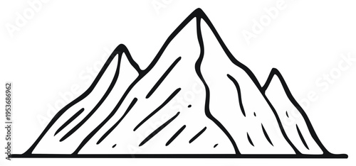 Hand-Drawn Outline of Jagged Mountain Peaks in Black and White Sketch Style