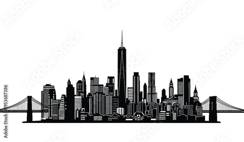 New york city skyline silhouette with brooklyn bridge