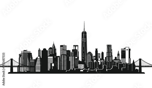 New york city skyline silhouette with brooklyn bridge
