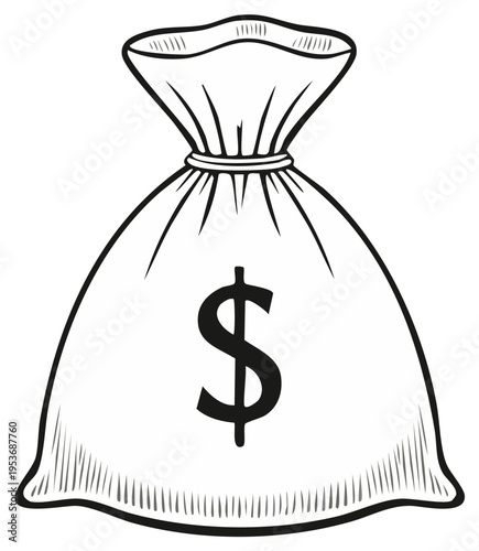 Cartoon Money Bag with Dollar Sign Illustration, Symbol of Wealth, Financial Success