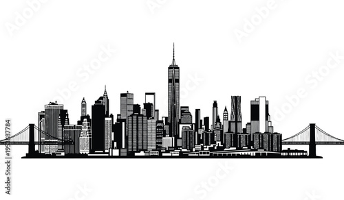 New york city skyline silhouette with brooklyn bridge