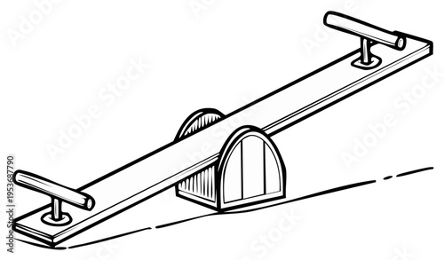 Simple seesaw line drawing playground equipment black and white isolated illustration
