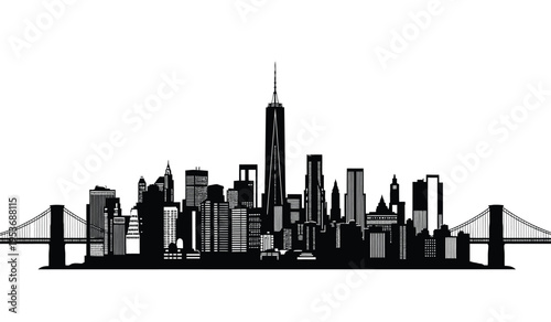 Chicago city skyline silhouette with suspension bridge