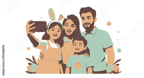 Happy family taking a selfie together.