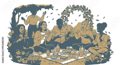 People enjoying a meal outdoors together.