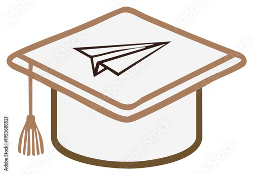 Graduation cap with a paper airplane icon symbolizing future career launch and academic dreams