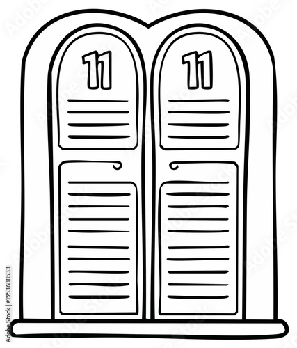 Stylized tablets cartoon illustration of stone blocks with lines and numbers. Hand-drawn outline design.