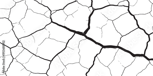 Black and white cracked earth texture showing dry soil and drought fractures abstract background vector illustration