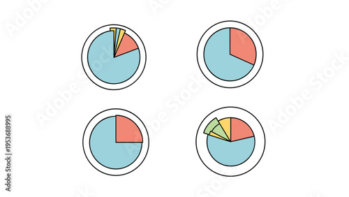 Collection of four different pie chart variations displaying statistical data distribution for business analysis and reporting.