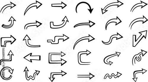 Black arrow outline direction icon set curve pointer shape
