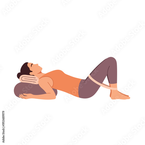 Vector illustration of woman lying on her side with a pillow between her knees