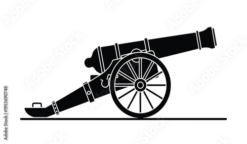 Silhouette of a classic cannon on wheels historical military artillery silhouette