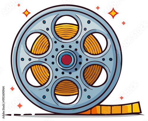 Cartoon Film Reel with Shiny Stars Illustrating Movies and Cinema Concept